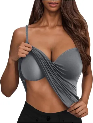 Tank Top with Built in Bra for Women Sexy Spaghetti Strap v Neck Camisole Tops Workout Summer Cami Undershirt