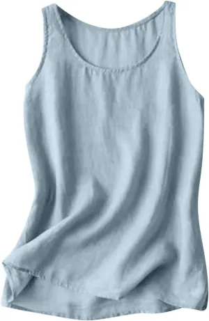 Tank Tops for Women Gauze Crewneck Sleeveless Shirts Solid Color Workout Tee Summer Beach Vacation Outfits Clothes