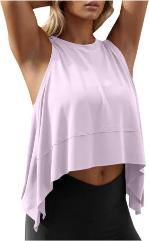 Tank Tops for Women Workout Crew Neck Summer Outfits Solid Color Sleeveless Shirts Loose Fit Fashion Oversized Tee
