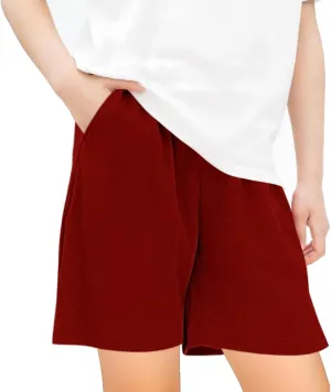 Teen Girls Preppy Athletic Shorts High Waist Elastic Sports Shorts Solid Quick Dry Running Shorts Pants with Pockets