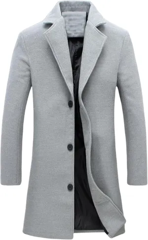 Thatrich Mens Trench Coat Long Casual Business Jackets Oversized Relaxed Fit Outwears Single Breasted Winter Warm Trenchcoats