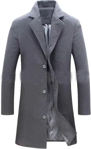 Thatrich Mens Trench Coat Long Casual Business Jackets Oversized Relaxed Fit Outwears Single Breasted Winter Warm Trenchcoats