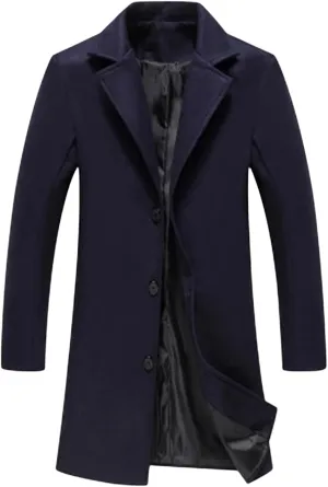 Thatrich Mens Trench Coat Long Casual Business Jackets Oversized Relaxed Fit Outwears Single Breasted Winter Warm Trenchcoats