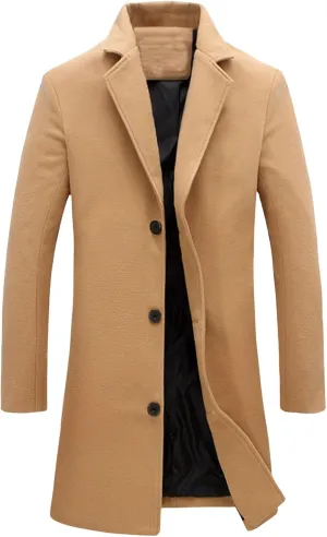 Thatrich Mens Trench Coat Long Casual Business Jackets Oversized Relaxed Fit Outwears Single Breasted Winter Warm Trenchcoats