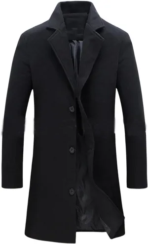 Thatrich Mens Trench Coat Long Casual Business Jackets Oversized Relaxed Fit Outwears Single Breasted Winter Warm Trenchcoats