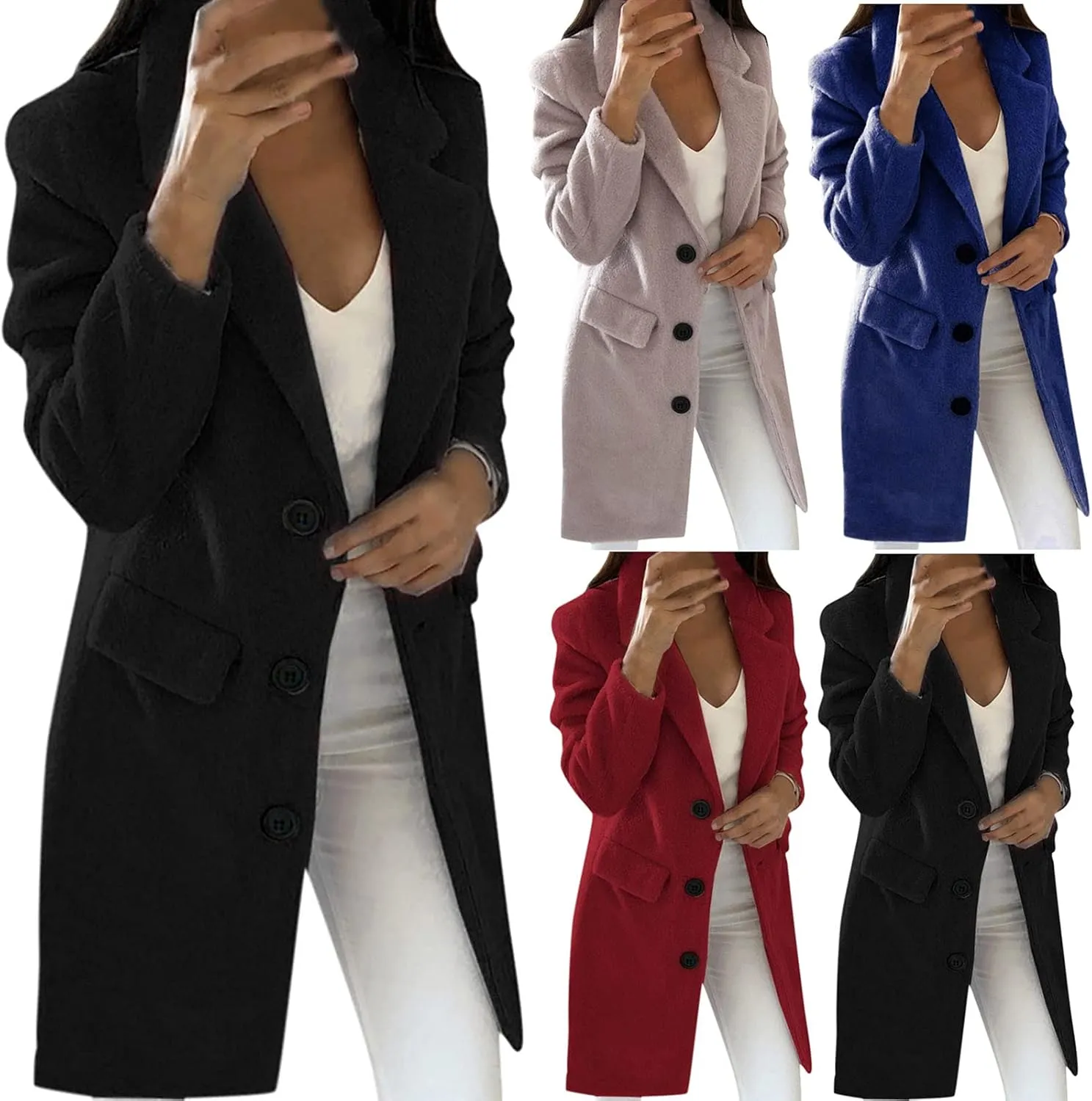 Trench Coats for Women 2023 Fall Wool Blend Pea Coat Fashion Classic Lapel Slim Overcoat Outerwear with Belt
