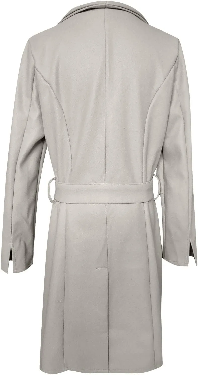 Trench Coats for Women 2023 Fall Wool Blend Pea Coat Fashion Classic Lapel Slim Overcoat Outerwear with Belt