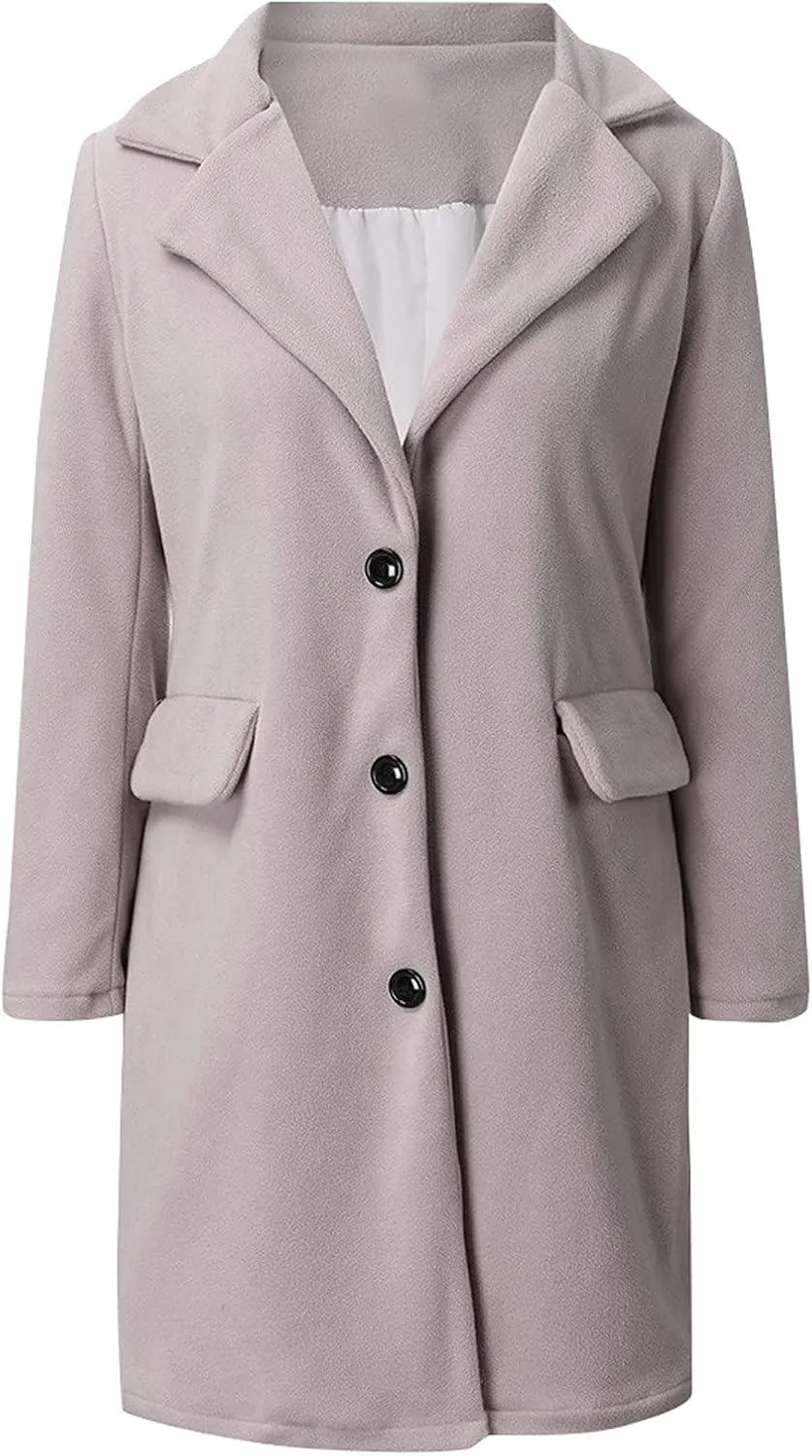 Trench Coats for Women 2023 Fall Wool Blend Pea Coat Fashion Classic Lapel Slim Overcoat Outerwear with Belt
