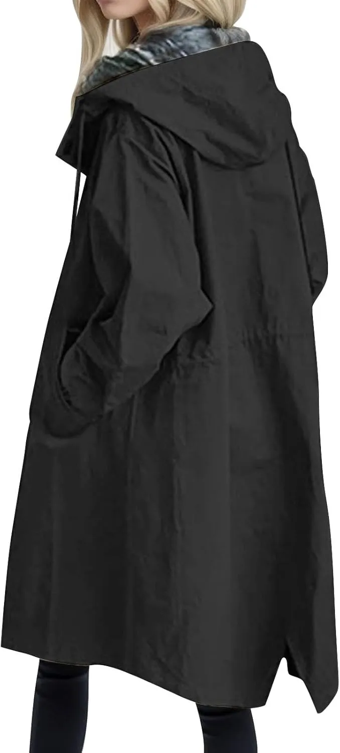 Trench Coats for Women Lightweight Long Rain Jacket with Hood Womens Waterproof Windbreaker Raincoats with Pockets Rain Coat
