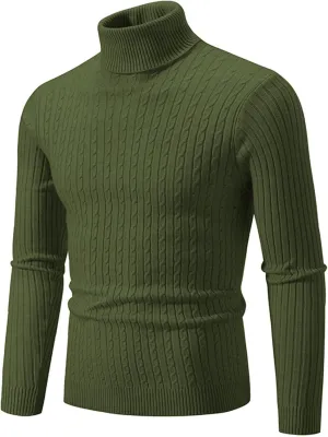 Turtleneck Men Men's Solid Long Sleeve Ribbed Slim Fit Turtleneck Pullover Sweaters with Twist Patterned Sweatshirts