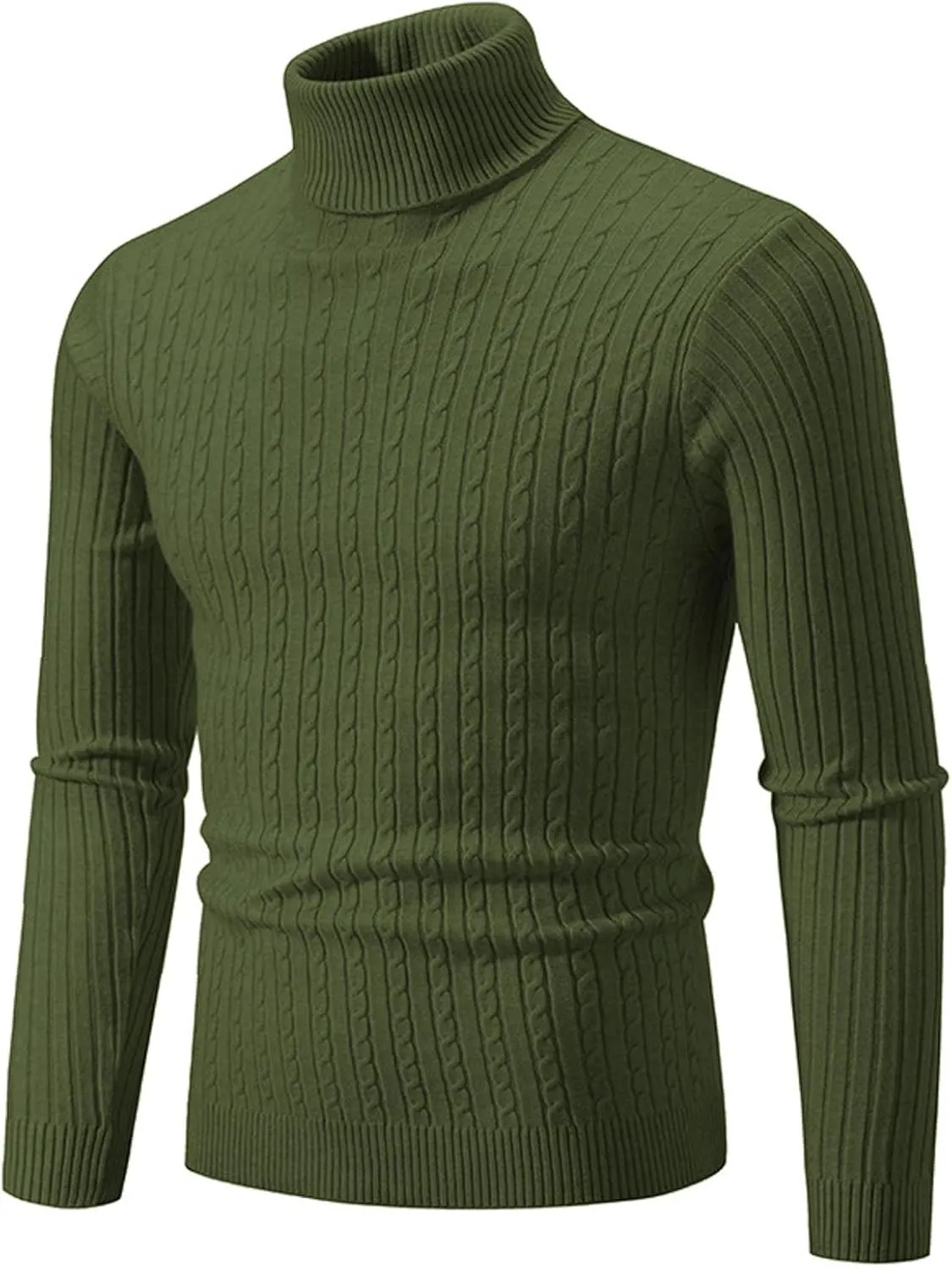 Turtleneck Men Men's Solid Long Sleeve Ribbed Slim Fit Turtleneck Pullover Sweaters with Twist Patterned Sweatshirts