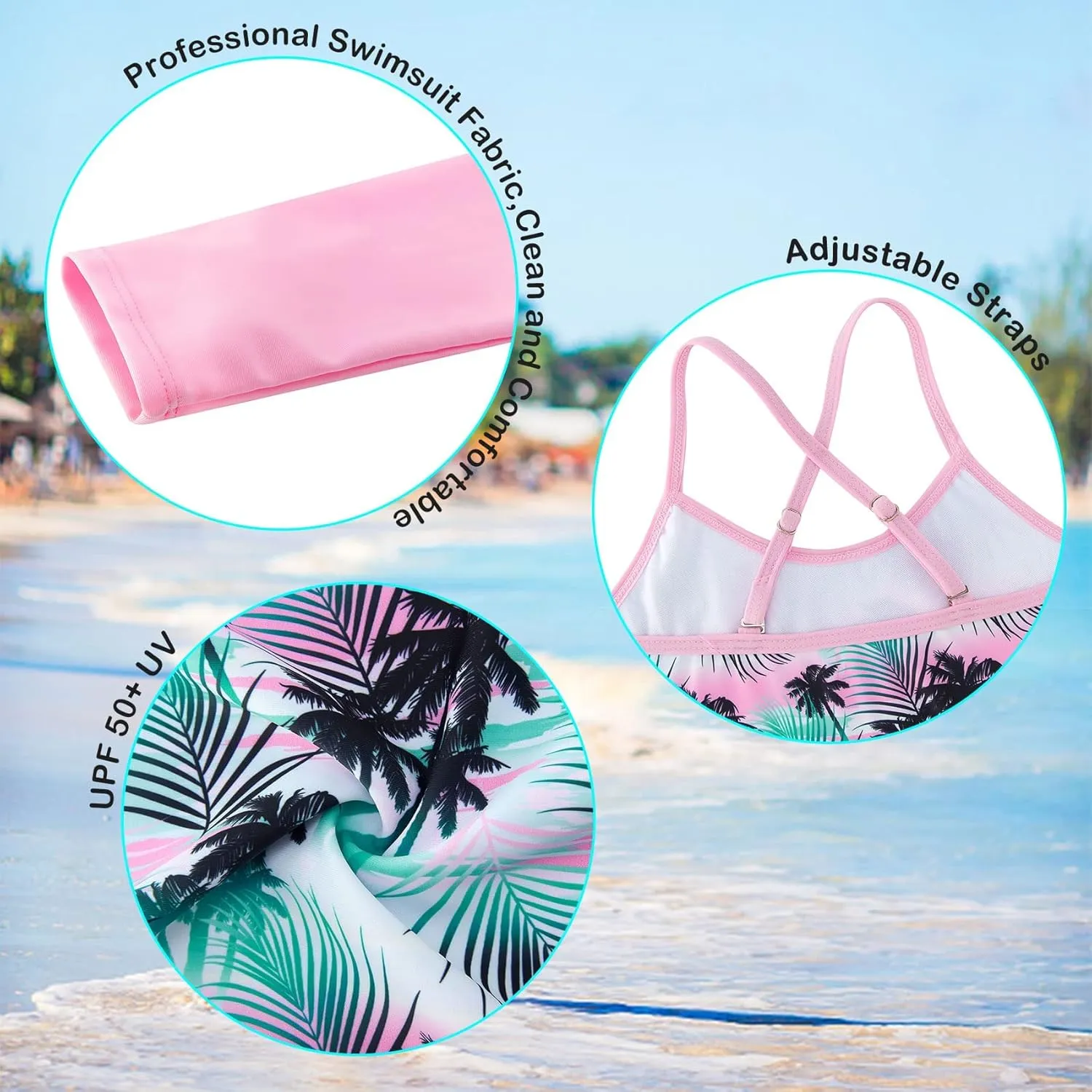 Vogseek 7-13T Girls 3pcs Bikini Swimwear with Long Sleeve Rashguard Shirts Quick Dry Swimsuits UPF 50  Bathing Suits