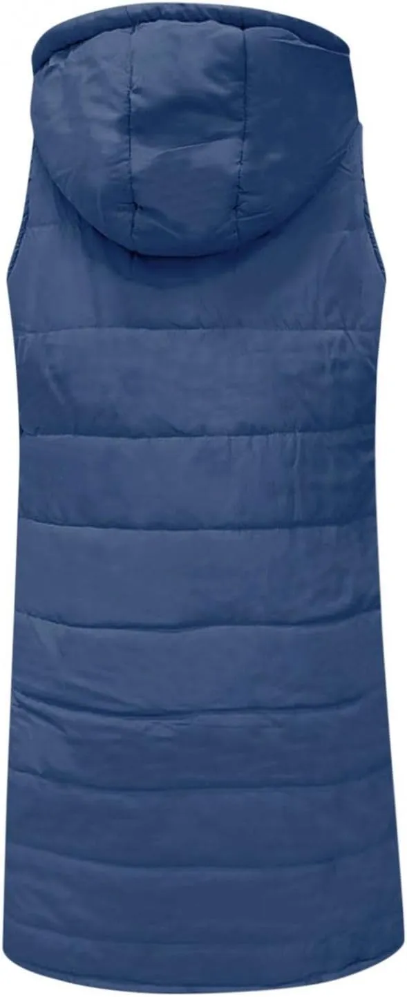 WABEOR Womens Long Puffer Vest Jacket Hooded Quilted Sleeveless Down Coats Winter Thickened Warm Zip Up Outwear Windbreakers