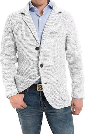 Wankang Men's Shawl Collar Cardigan Sweater Button Down Knitwear Cable Knit Button Down Winter Chunky Sweater with Pockets