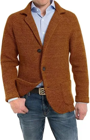 Wankang Men's Shawl Collar Cardigan Sweater Button Down Knitwear Cable Knit Button Down Winter Chunky Sweater with Pockets