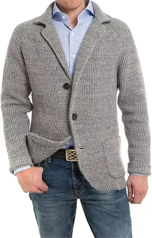 Wankang Men's Shawl Collar Cardigan Sweater Button Down Knitwear Cable Knit Button Down Winter Chunky Sweater with Pockets