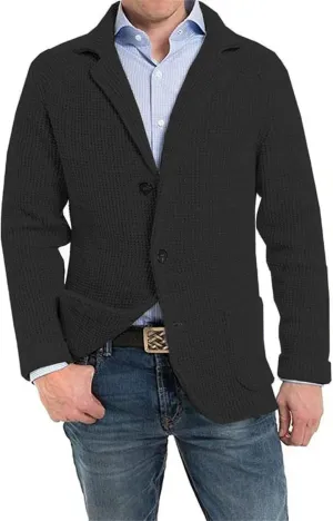 Wankang Men's Shawl Collar Cardigan Sweater Button Down Knitwear Cable Knit Button Down Winter Chunky Sweater with Pockets