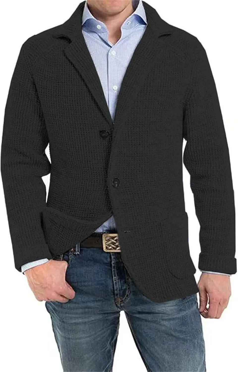 Wankang Men's Shawl Collar Cardigan Sweater Button Down Knitwear Cable Knit Button Down Winter Chunky Sweater with Pockets