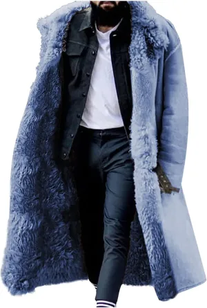 Wankang Sherpa Lined Long Jacket Men Faux Leather Shearling Jacket Mens Fur Long Trench Coats Winter Sheepskin Fleece Coat
