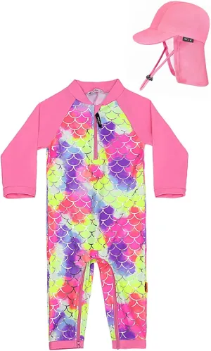weVSwe Baby Swimsuit Girl Rash Guards Sun Protection Infant Long Slevee Bathing Suit Quick Dry with Sun Hat 0-3 Years