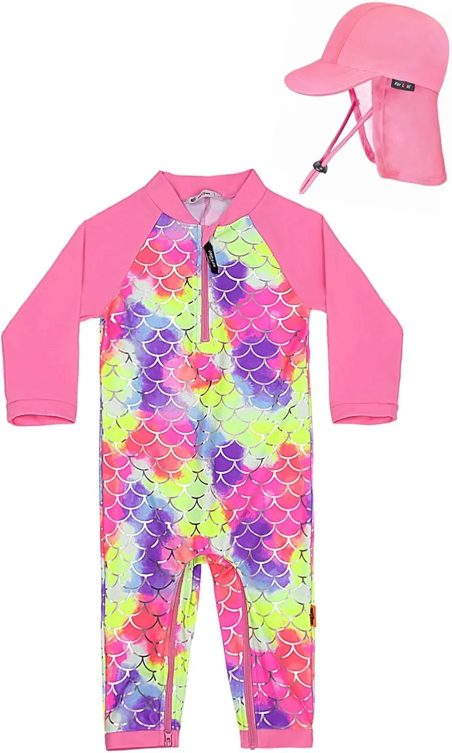 weVSwe Baby Swimsuit Girl Rash Guards Sun Protection Infant Long Slevee Bathing Suit Quick Dry with Sun Hat 0-3 Years