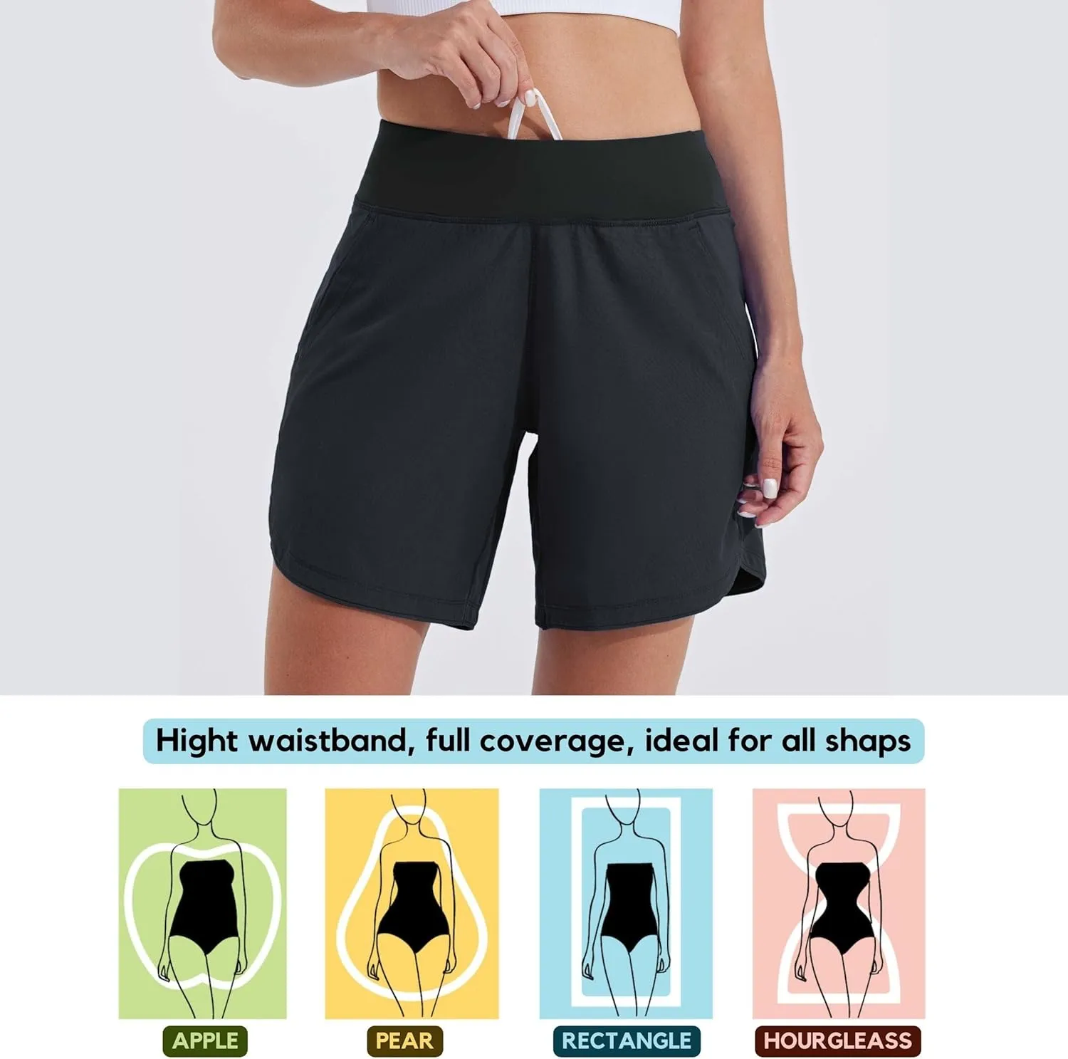 Willit Women's 5" Swim Board Shorts Quick Dry Beach Swimming Shorts UPF 50  High Waisted Liner Pockets