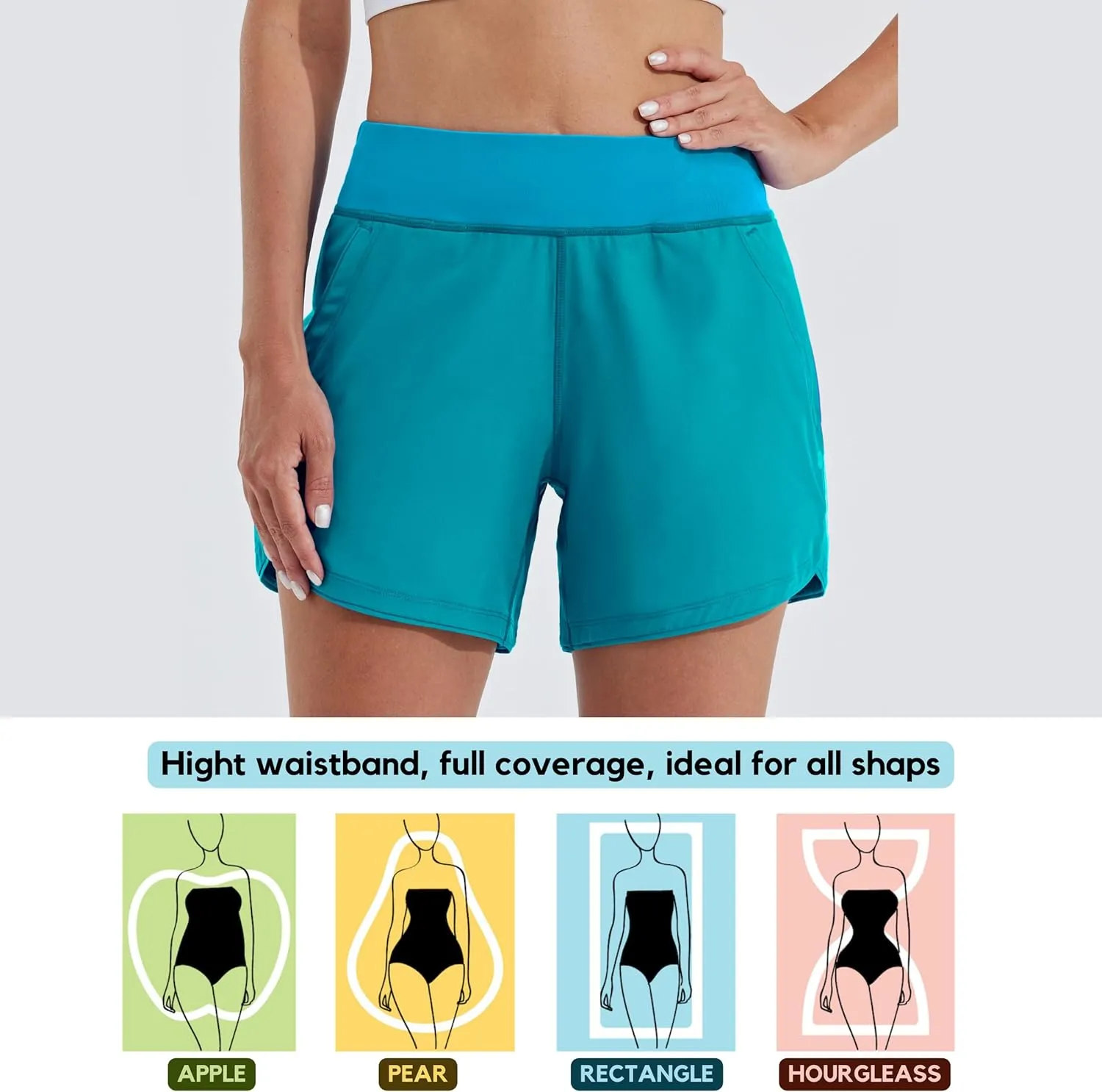 Willit Women's 5" Swim Board Shorts Quick Dry Beach Swimming Shorts UPF 50  High Waisted Liner Pockets