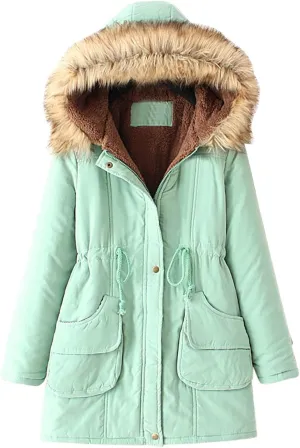 Winter Jackets for Women Hooded Plus Velvet Corduroy Coat Ladies Winter Coat Thickened Mid Length Warm Jacket