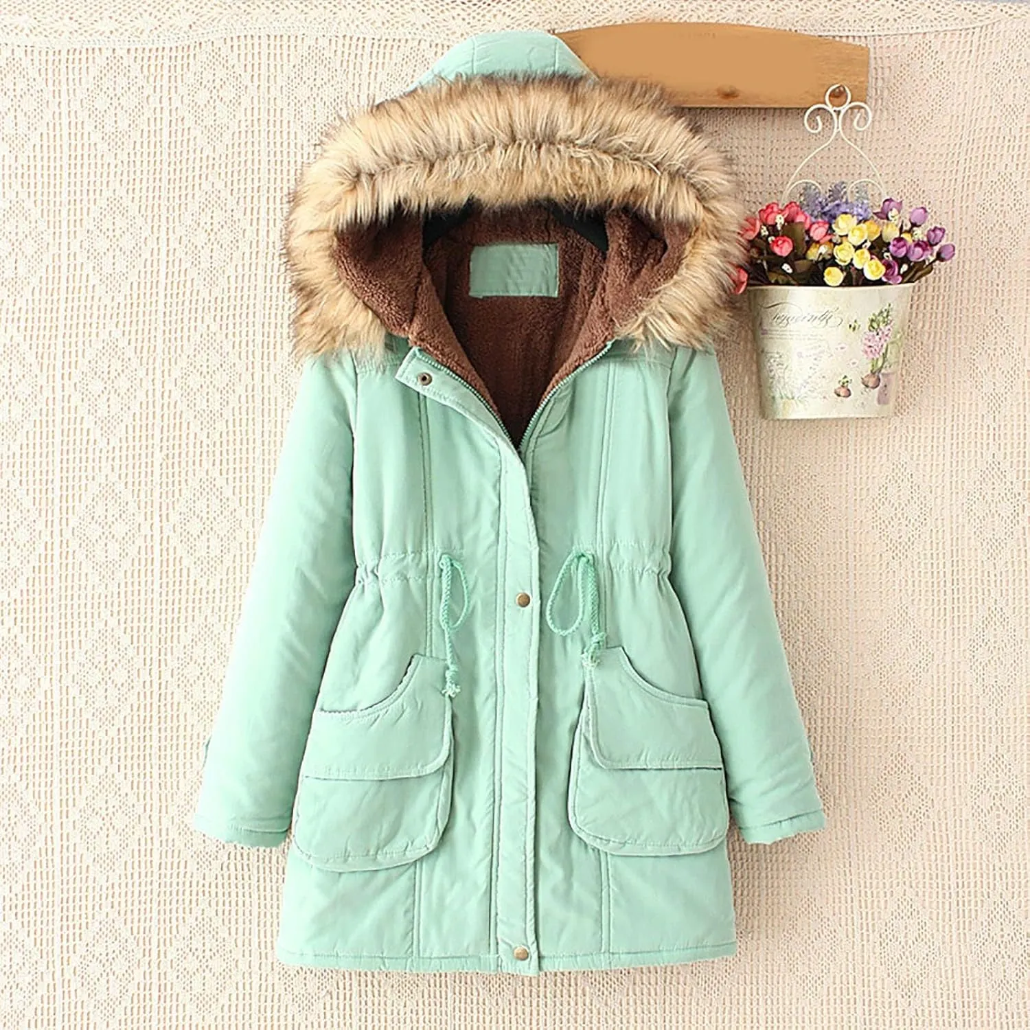 Winter Jackets for Women Hooded Plus Velvet Corduroy Coat Ladies Winter Coat Thickened Mid Length Warm Jacket