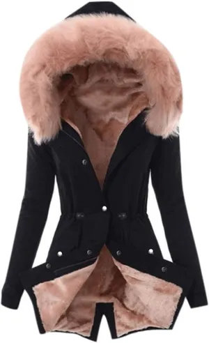 Women Faux Fur Hooded Parka Coats Winter Fleece Sherpa Lined Mid Length Jacket Winter Outwear Windproof Warm Jackets