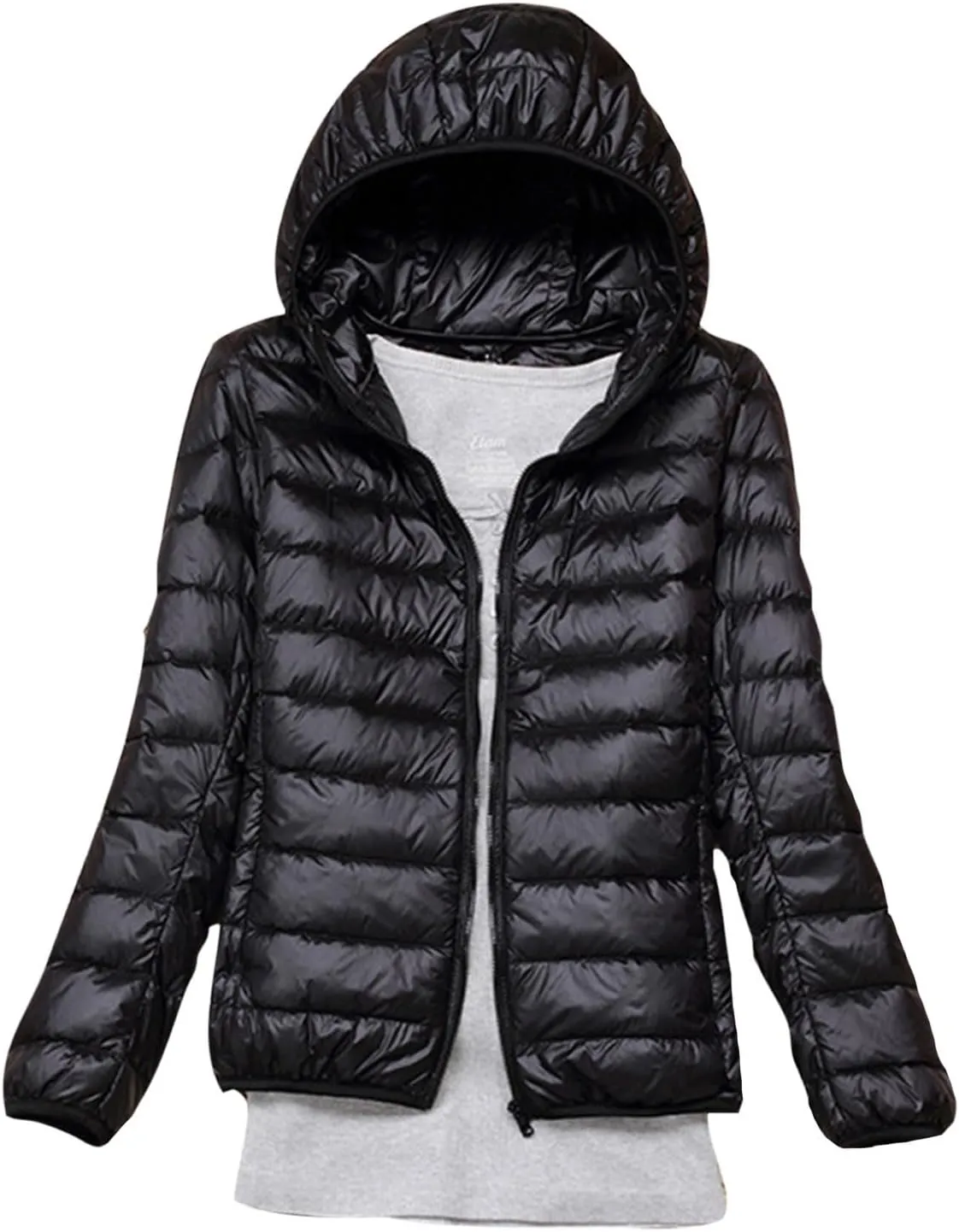 Women Lightweight Down Puffer Jacket with Hood Zip Up Long Sleeve Winter Warm Coat Thermal Puffer Jacket Outerwear