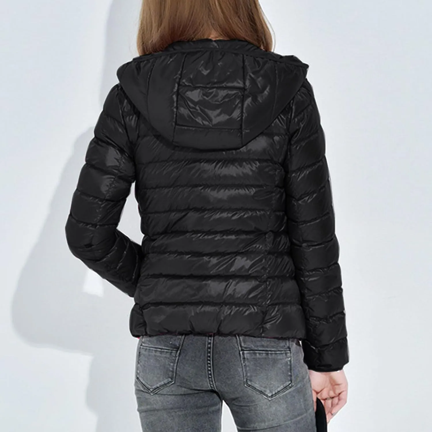 Women Lightweight Down Puffer Jacket with Hood Zip Up Long Sleeve Winter Warm Coat Thermal Puffer Jacket Outerwear