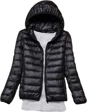 Women Lightweight Down Puffer Jacket with Hood Zip Up Long Sleeve Winter Warm Coat Thermal Puffer Jacket Outerwear
