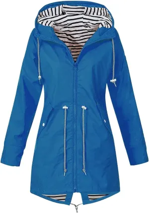 Women Waterproof Outdoor Hiking Raincoat Jacket Lined Rain Jacket Lightweight Hooded Jackets Trench Coats