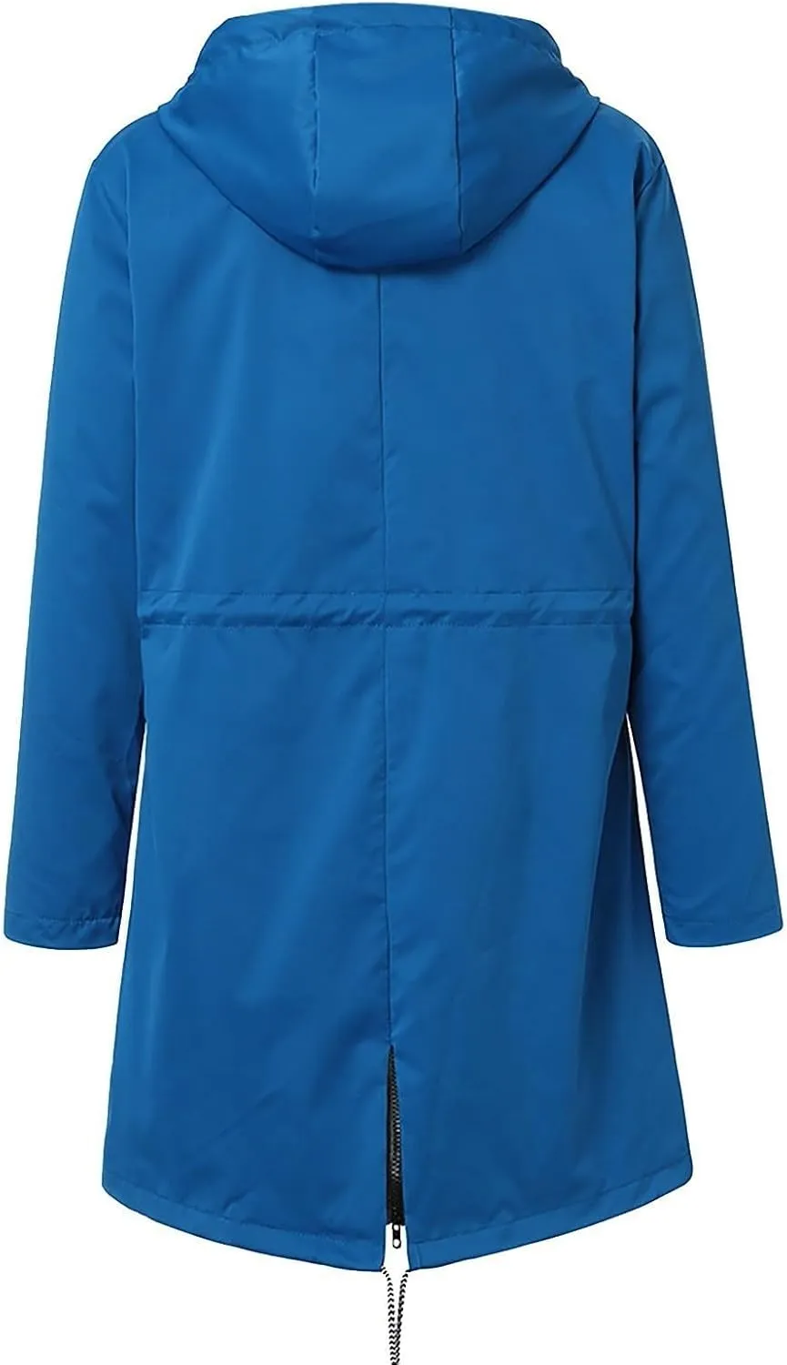 Women Waterproof Outdoor Hiking Raincoat Jacket Lined Rain Jacket Lightweight Hooded Jackets Trench Coats
