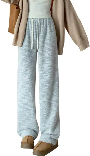 Womens 2024 Winter Lounge Pants Elastic High Waist Straight Leg Pant Casual Lazy Fleece Warm Pajamas Pants Drawstring