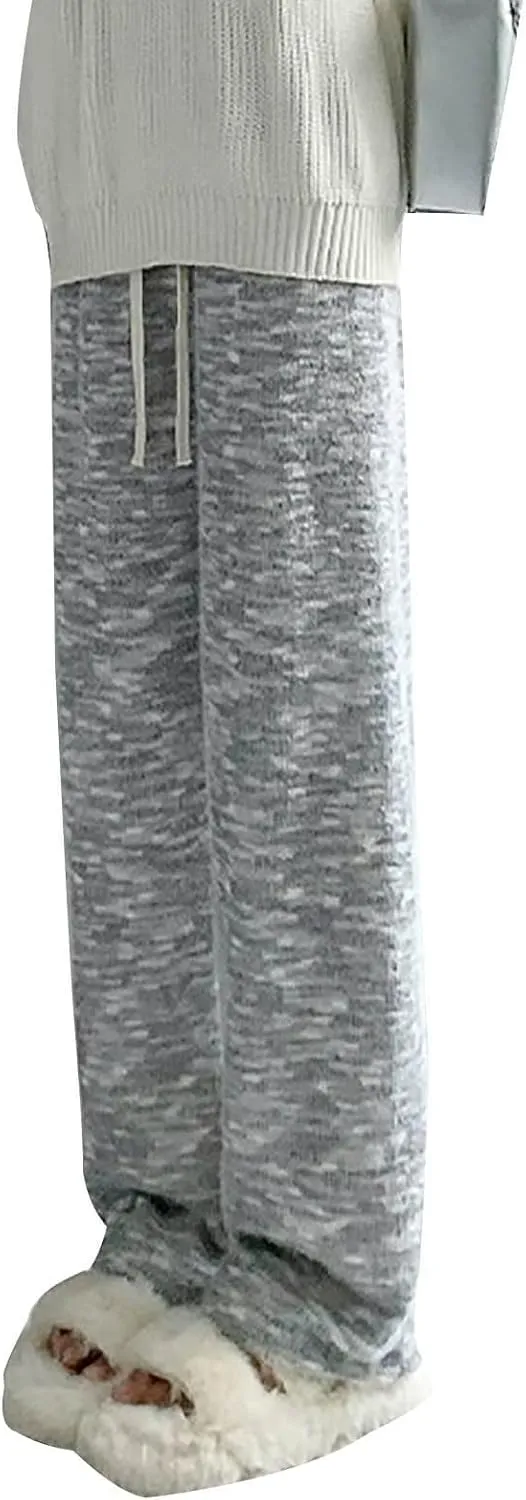 Womens 2024 Winter Lounge Pants Elastic High Waist Straight Leg Pant Casual Lazy Fleece Warm Pajamas Pants Drawstring