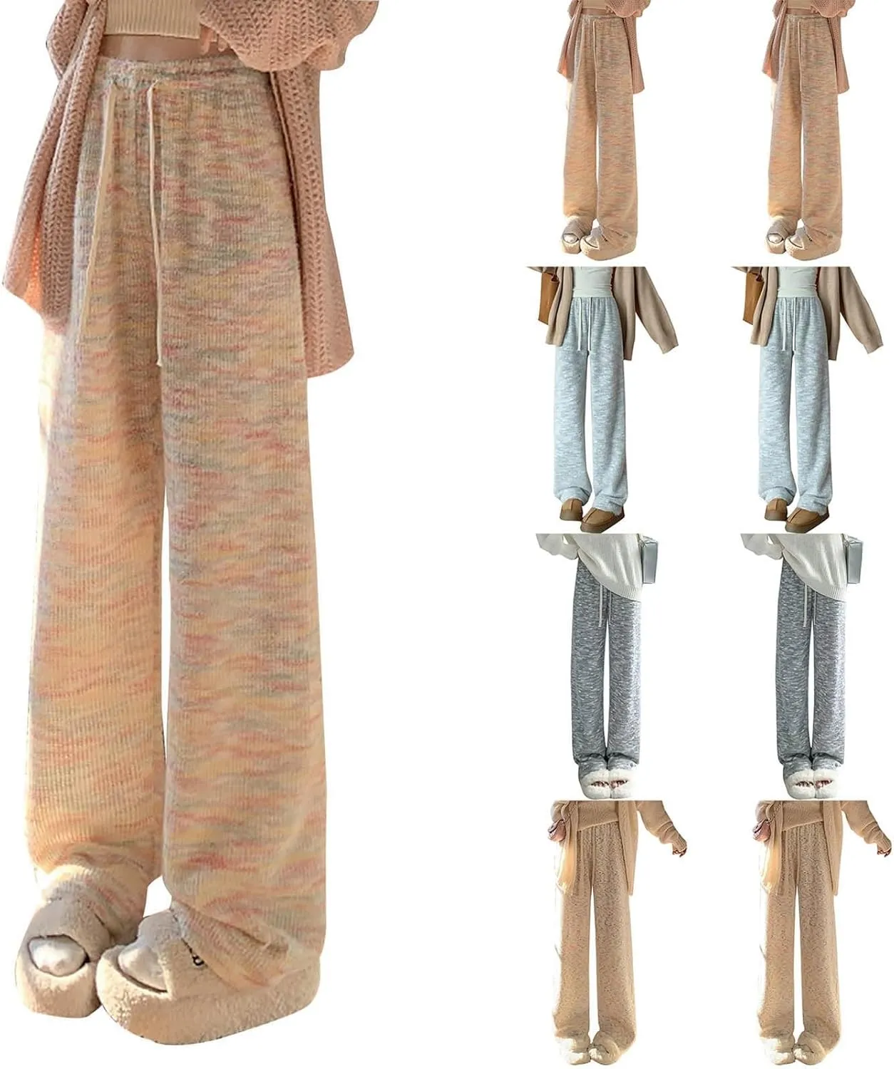 Womens 2024 Winter Lounge Pants Elastic High Waist Straight Leg Pant Casual Lazy Fleece Warm Pajamas Pants Drawstring