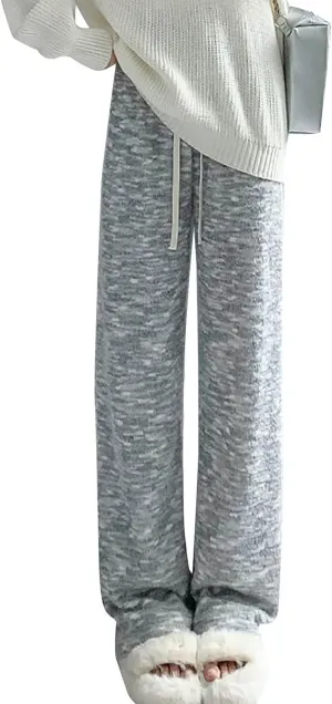 Womens 2024 Winter Lounge Pants Elastic High Waist Straight Leg Pant Casual Lazy Fleece Warm Pajamas Pants Drawstring