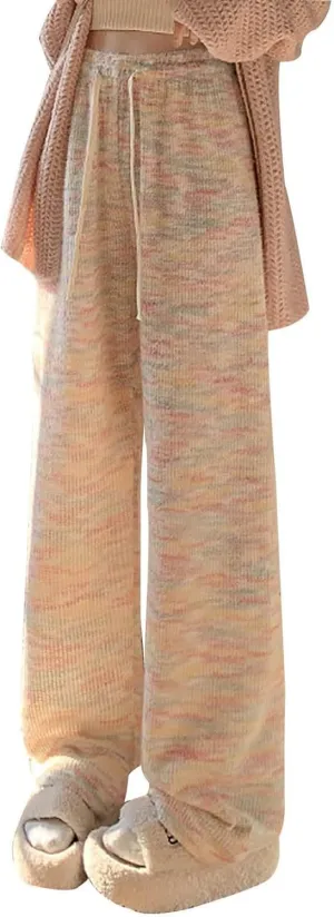 Womens 2024 Winter Lounge Pants Elastic High Waist Straight Leg Pant Casual Lazy Fleece Warm Pajamas Pants Drawstring
