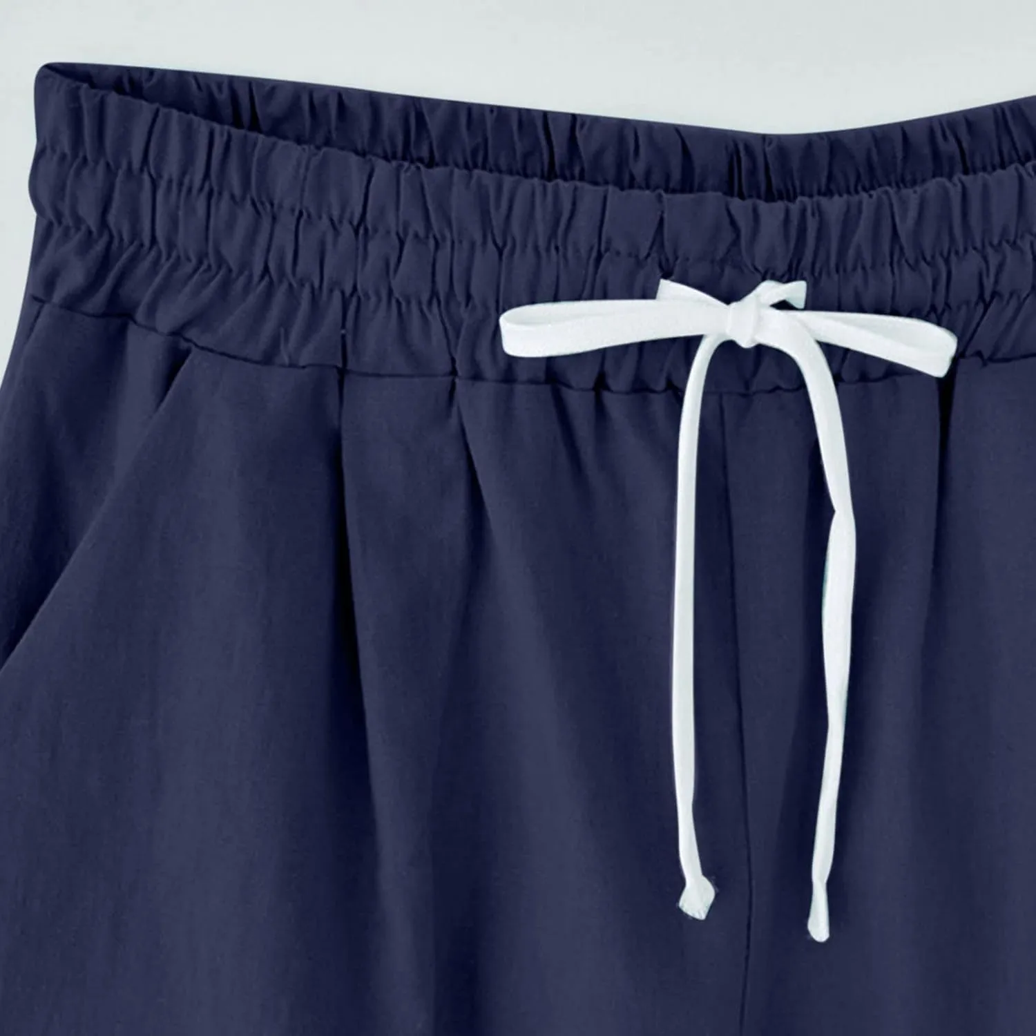 Womens 9 Inch Inseam Shorts Cotton High Elastic Waisted Pleated Ruffle Cute Shorts Beach Flowy Casual Shorts