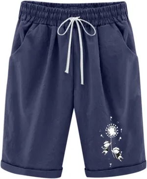 Womens 9 Inch Inseam Shorts Cotton High Elastic Waisted Pleated Ruffle Cute Shorts Beach Flowy Casual Shorts