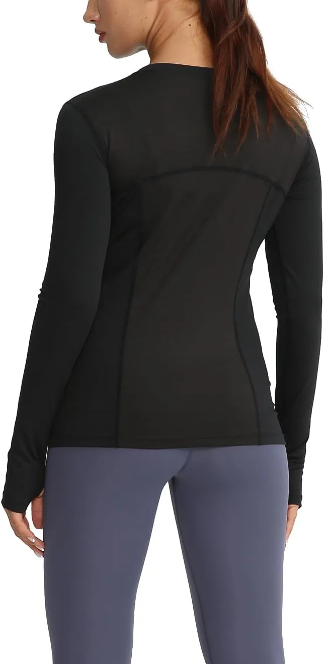 Women's Athletic Compression Shirts Summer Long Sleeve Sun Shirt Mesh Workout Base Layer Thumb Holes Yoga T Shirt Sports Tops