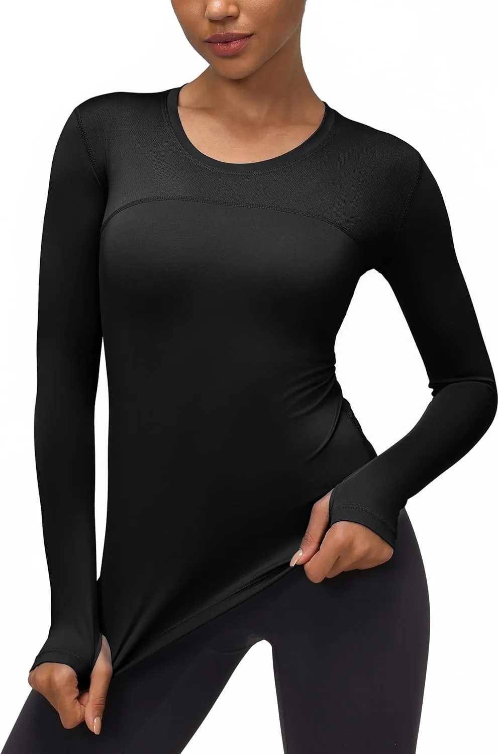 Women's Athletic Compression Shirts Summer Long Sleeve Sun Shirt Mesh Workout Base Layer Thumb Holes Yoga T Shirt Sports Tops