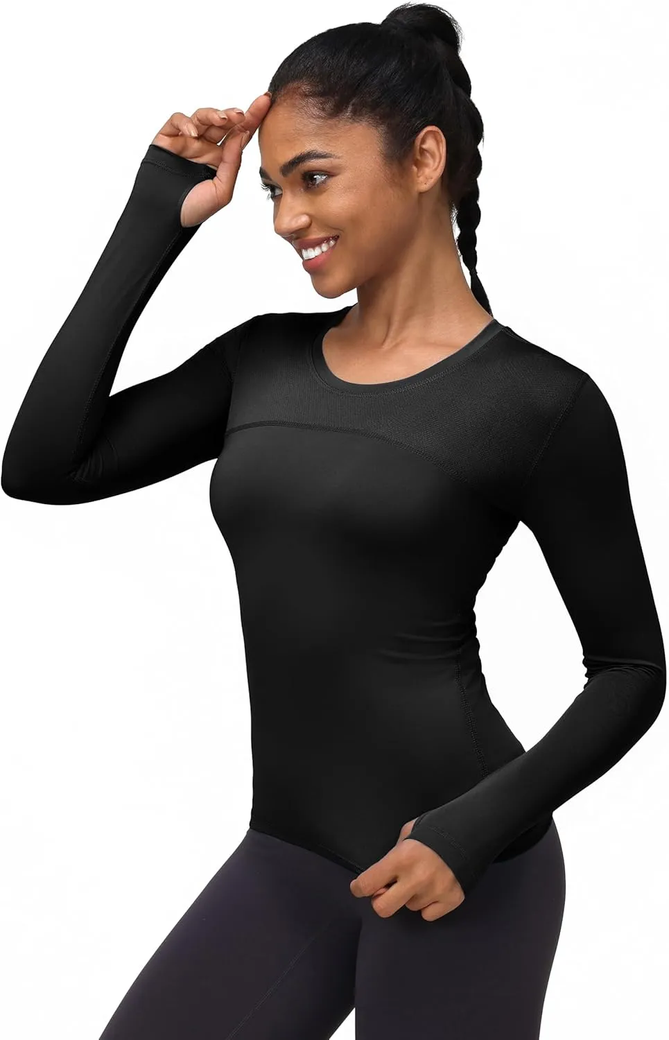 Women's Athletic Compression Shirts Summer Long Sleeve Sun Shirt Mesh Workout Base Layer Thumb Holes Yoga T Shirt Sports Tops