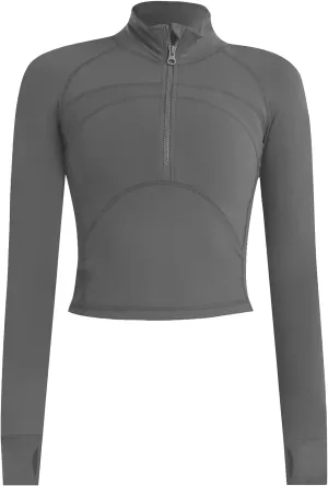 Women's Athletic Half Zip Pullover Sweatshirt Workout Top Crop Quarter Zip Pullover Yoga Running Jackets