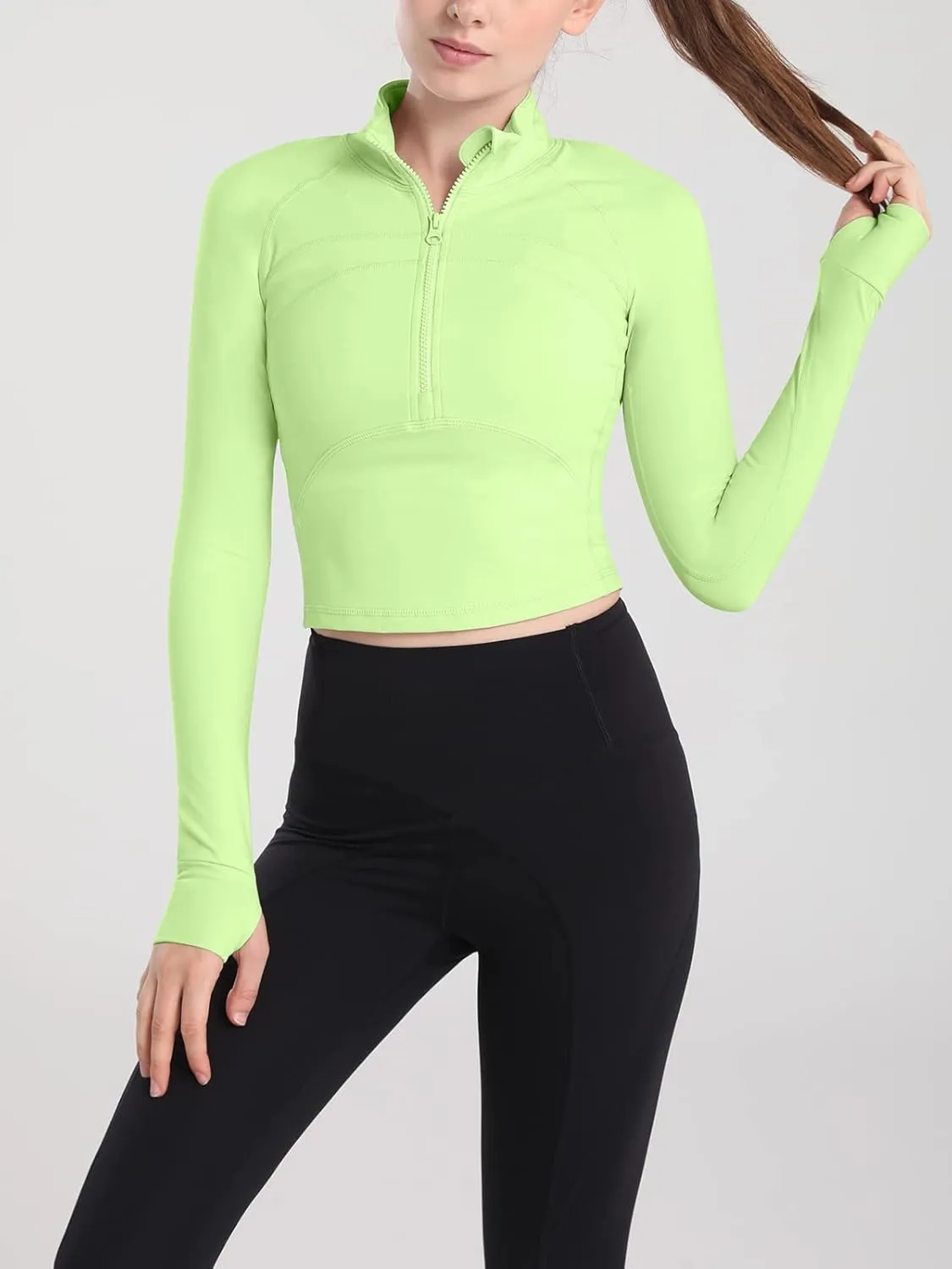 Women's Athletic Half Zip Pullover Sweatshirt Workout Top Crop Quarter Zip Pullover Yoga Running Jackets