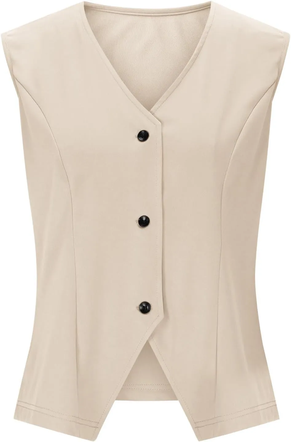 Womens Blazer Vest Button Front V Neck Lightweight Sleeveless Vest Solid Color Business Work Office Blazer Waistcoat
