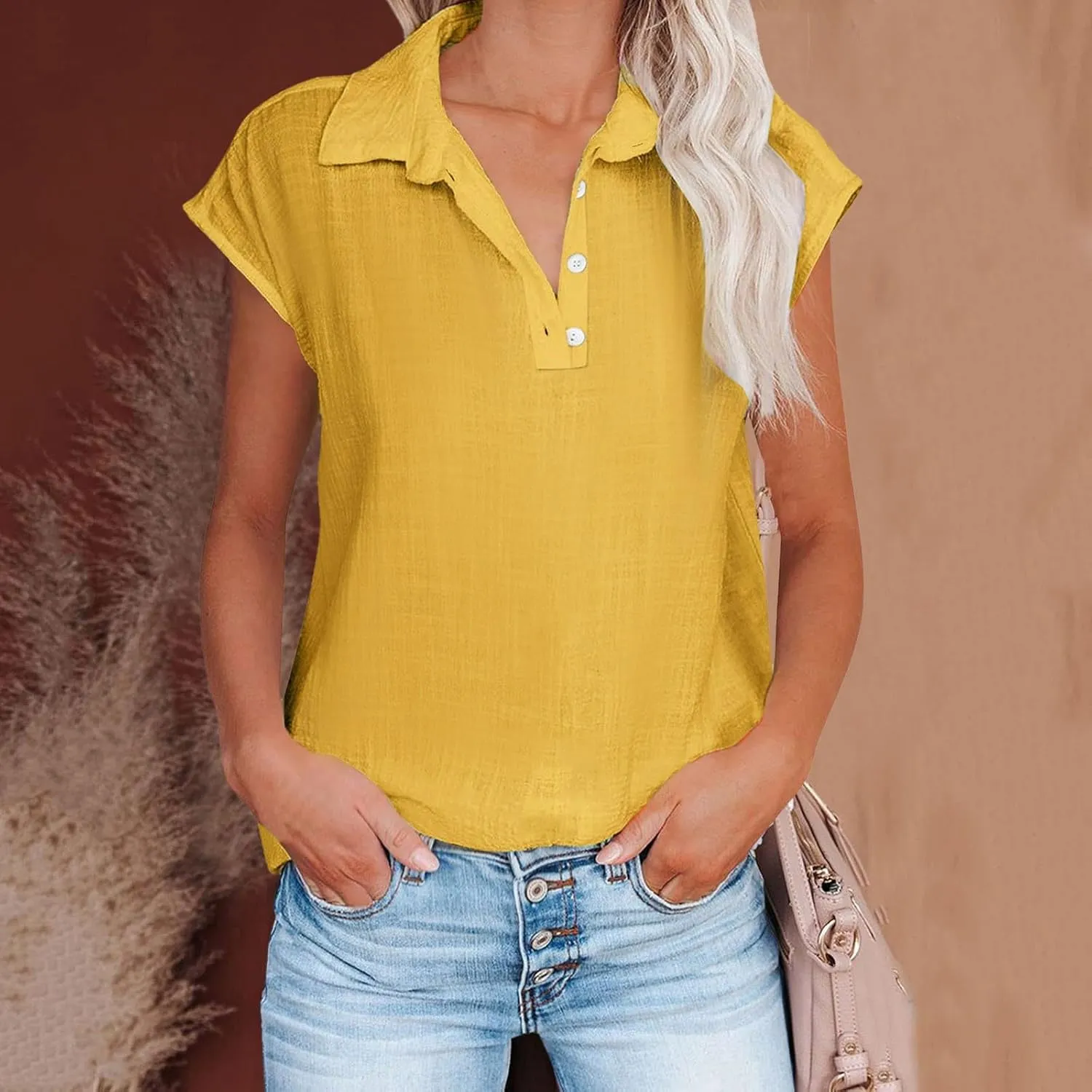 Women's Cap Sleeve Golf Polo Shirt Collared V Neck Tennis Tank Tops UPF 50  Quick Dry Lightweight Casual Athletic Top