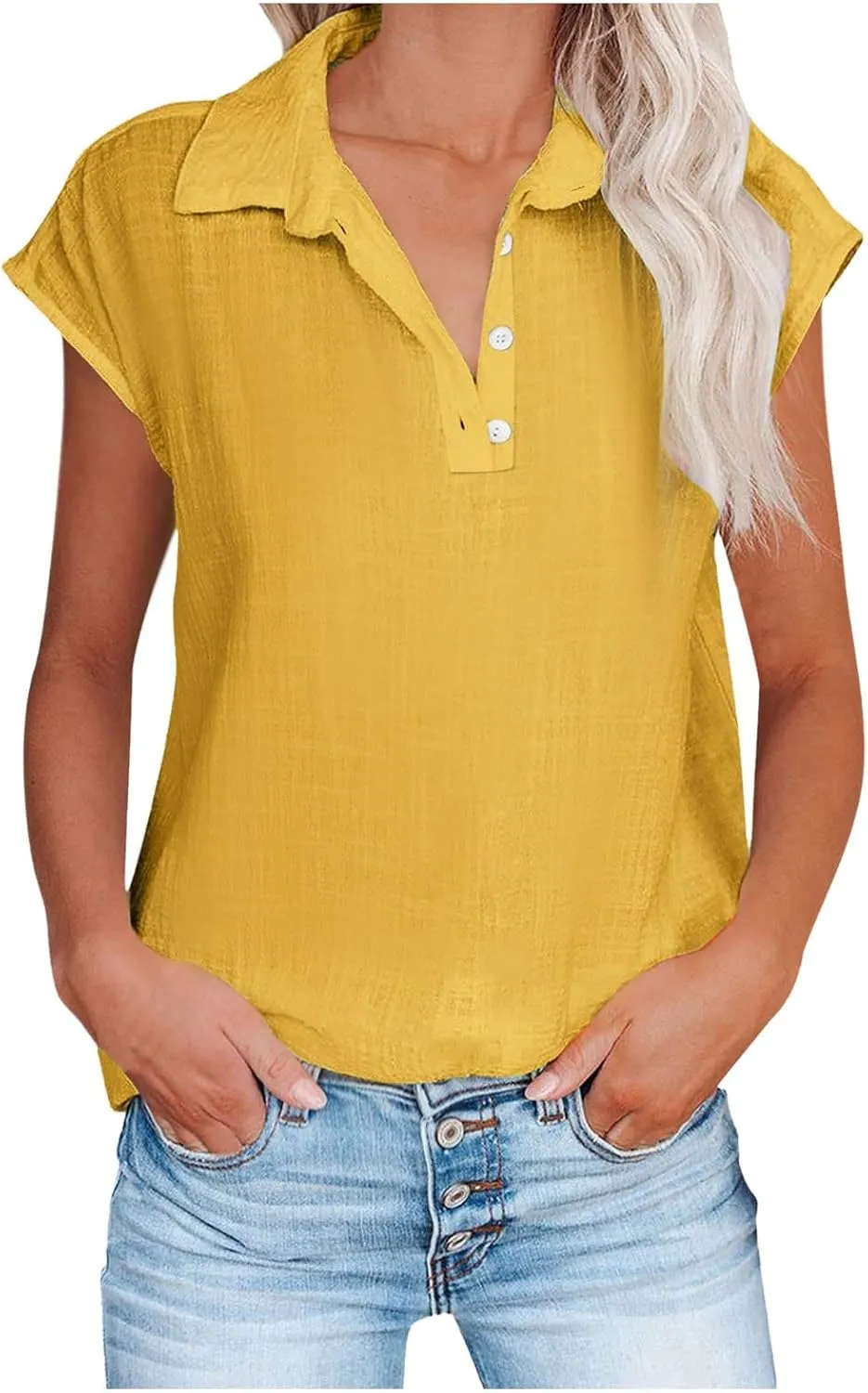 Women's Cap Sleeve Golf Polo Shirt Collared V Neck Tennis Tank Tops UPF 50  Quick Dry Lightweight Casual Athletic Top